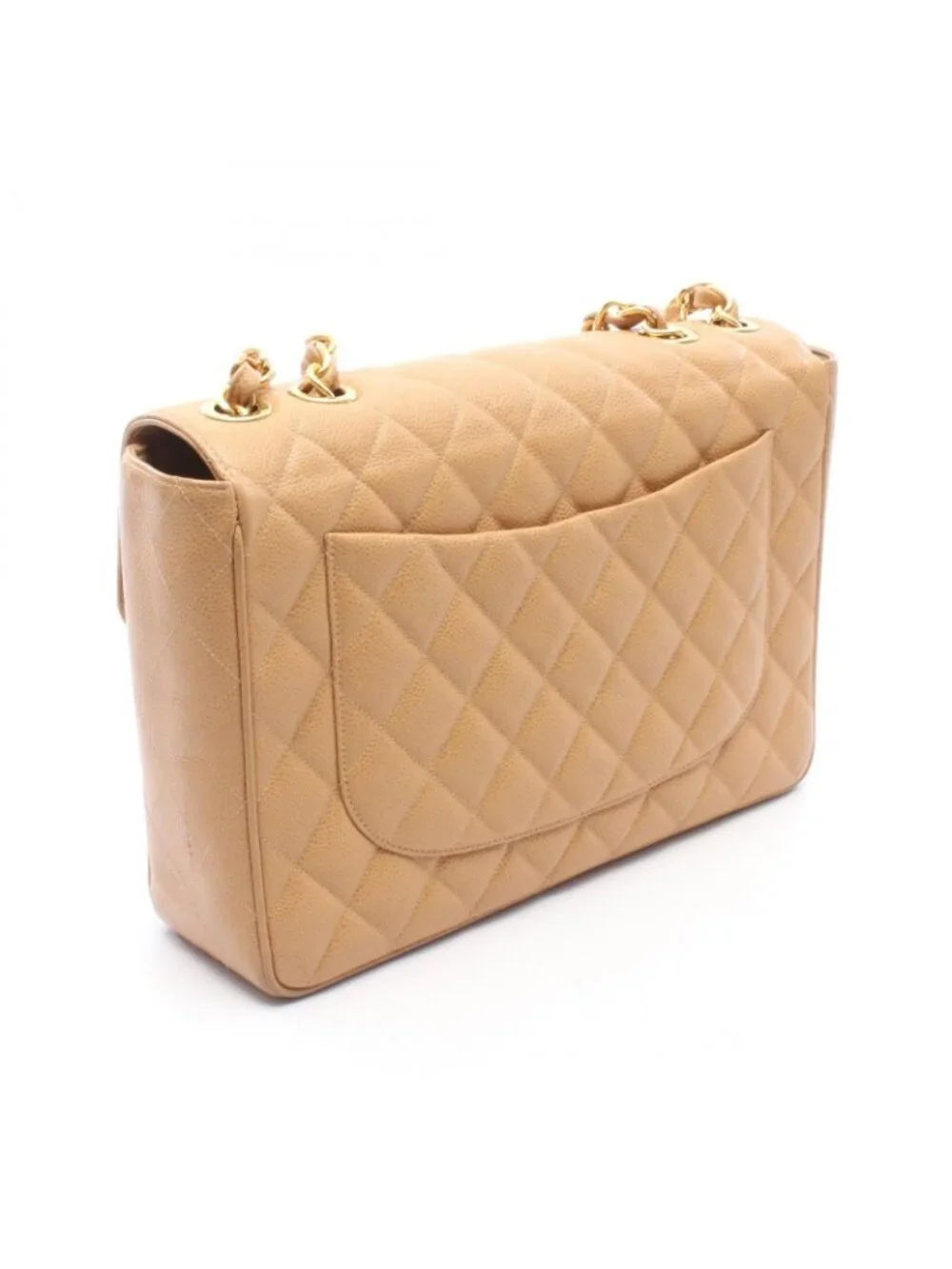 Chanel Shoulder Bag Maxi Quilted 30 Single Flap Beige Caviar Leather Chain